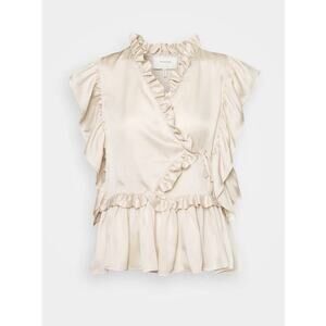 Munthe Vox Wrap Blouse Women’s Ivory Ruffle Satin Like Top Approx Size M/L Boho